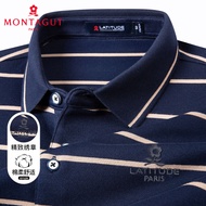 梦特娇（MONTAGUT）秋季休闲百搭男士Polo衫男式细条纹长袖东方简奢风