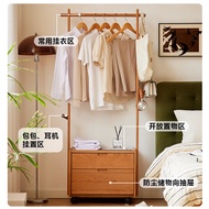 Solid Wood Floor Hanger Bedroom Coat Rack Storage Storage Movable Shelves Bedside Open Wardrobe