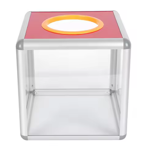 Lottery Box Sturdy Red Acrylic Aluminum Alloy Cubic Raffle Party Ballot Box Meeting Lottery Holder S