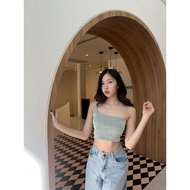 Crop Top Off-Shoulder Bizu Glitter Fabric Slanted Shoulder