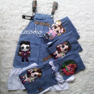 (COD)Overal jeans LOL LED DAN MUSIK - Overal anak lucu - Overal rok jeans anak wanita - rok kodok - 