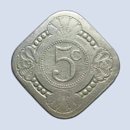 Uang Koin Kuno Nederland/Belanda 5 Cent Wilhelmina Tahun 1914 Langka