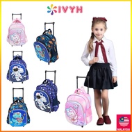 Ivyh Kindergarten Trolley Backpack for Boys and Girls Cute Pattern Waterproof Kids School Bag with Wheels for Child