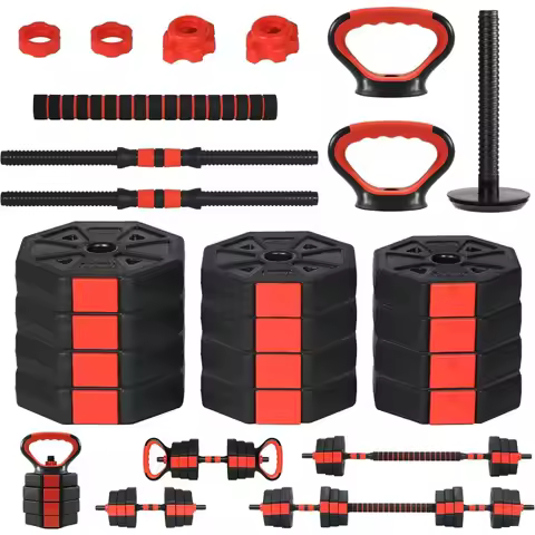 88-Pound 4-in-1 Adjustable Dumbbells Set, Dual Use as Barbell and Kettlebells for Home Gym Fitness E