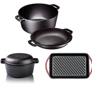 หม้อเหล็กหล่อแบบ Non-Stick Cast Iron Oven Set Cookware Braising Pots and Pan Set 2 In 1 Cast Iron Pa