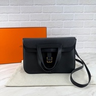Hermès HALZAN 25 黑色金釦
