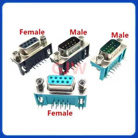 10PCS DB9 Female Male PCB Mount D-Sub 9 pin PCB Connector RS232 Connector 90-degree bent needle DR9 