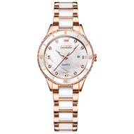 OLEVS 9985 Fashion Women Quartz Watch Gift Round-dial Ceramic Watchband Wristwatch Calendar