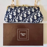 未使用保存品 Dior藍色老花口金包 中古包 單肩包 側背包 斜背包