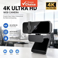 4K Webcam, USB Webcam for PC Laptop, Computer Camera with Auto Focus & Built-in Mic, Privacy Cover, 