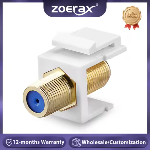 ZoeRax 10-Pack Coaxial Keystone Jack Insert, Gold-Plated RG6 Keystone Jack Insert F-Type Keystone Co