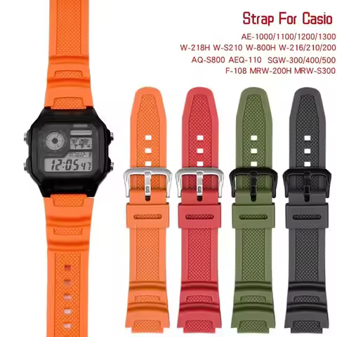 Rubber Strap for Casio AE-1200WH AQ-S810W MRW-200H Stainless Steel Buckle 18mm Replacement Band Casi