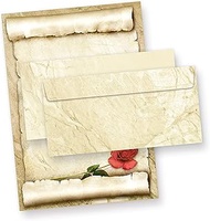 TATMOTIVE Red Rose Letter Paper Set for Love Letters (25 Sets) A4 Paper on Both Sides + Envelopes Lo