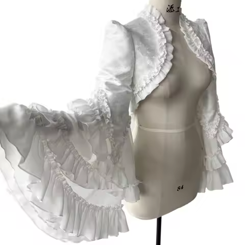 Punk Gothic Bolero Shirt Halloween Victorian Vampire Costume Women Ruffle Crop Tops Lolita Back Cut 
