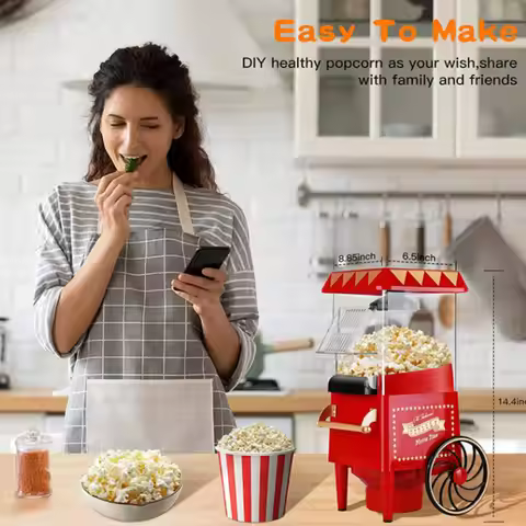 X11A Popcorn Maker,Hot Air Popcorn Machine Vintage Tabletop Electric Popcorn Popper, Healthy And Qui