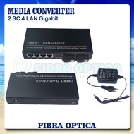 Media Converter 2 SC 4 LAN Gigabit | Ethernet Fiber Switch 2 Port FO 4 Port LAN Gigabit