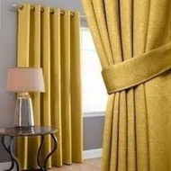 Glossy blackout embossed curtains with saffron motif, 9 waves