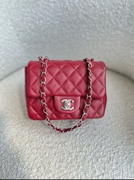 Chanel Quilted Mini Square Flap Red Caviar Silver Hardware 17B