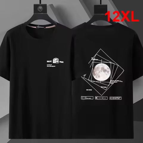 10XL 12 XL Plus Size T Shirt Men Summer Short Sleeve T-shirt Moon Print Tops Tees Male Big Size 12XL