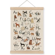 Poster Anjing MAQIKA dengan Carta Abjad ABC Berbingkai dengan Penyangkut Kayu, Banner Abjad, Poster 