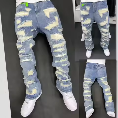 Vintage American Style Jeans High Street Tear Wear Resistant Clean Fit Denim Pants Hip Hop Culture H