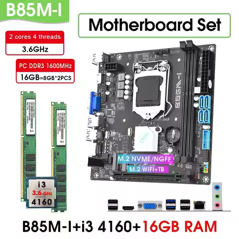 B85 Motherboard Kit set with i3 4160 CPU and 16GB DDR3 RAM Combo Placa Mae Desktop Assembly LGA 1150