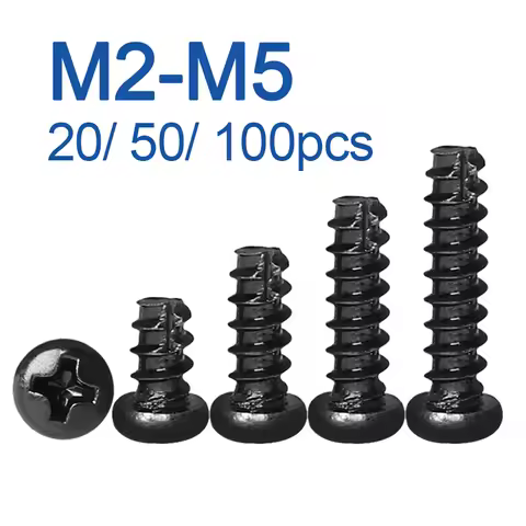 M2 M2.3 M2.6 M3 M4 M5 PT Pan Round Head Self Tapping Wood Screw Tail-Cut Phillips Cross Recessed Bla