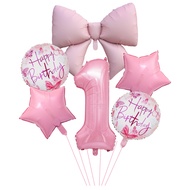 7pcs Gaint Pink Bow Foil Balloon Set Pink Number Balloon 32 Inch for Girls Birthday Party Decoration