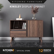 KitchenZ Kinsley Series 3.6FT Display Cabinet with 1 Door and Open Storage Cabinet Drawer Living Cab