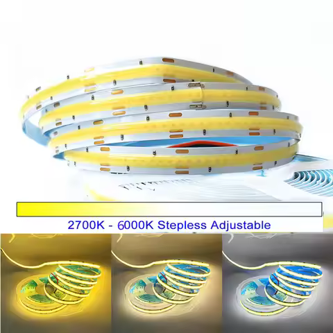 CCT COB LED Strip DC 12V 24V 2700K-6500K 608LEDs 3Pin W+WW High Density Flexible Dimmable FOB Linear