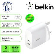 Belkin WCB006myWH BoostCharge Dual USB-C PD Wall Charger 40W SIRIM Certified