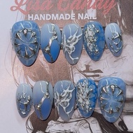 Y2K nail blue handmade nails lisa candy nails press on nails