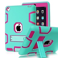 BENTOBEN Silicone Plastic Anti-slip Cover for iPad 2， 3， 4 - Mint Green &amp; Rose Red