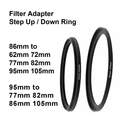 Camera Lens Filter Adapter Ring Step Up or Down Ring Metal 86mm-62 72 77 82 95 105mm, 95mm-77 82 86 