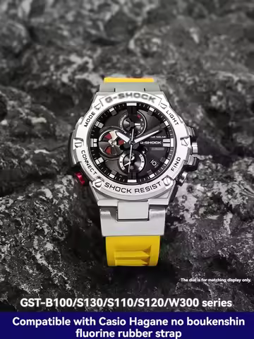 Modified metal concave end FKM rubber watchband for Casio GSHOCK GST-B100 GST-S130/W300/400G/W110/ m