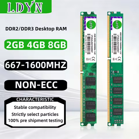 Memory ram DDR2 DDR3 for desktop 2GB 4GB 8GB PC2-5300 6400 PC3-10600 12800 UDIMM 1.5V 2RX8 204PIN NO