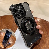 เคสโทรศัพท์อิเล็กโทรชุบสีดำใส แบบหรูหรามีขาตั้งลูกปัด ฟิงเกอร์สปินเนอร์แบบซิลิโคนนุ่มกันกระแทก ใช้ได
