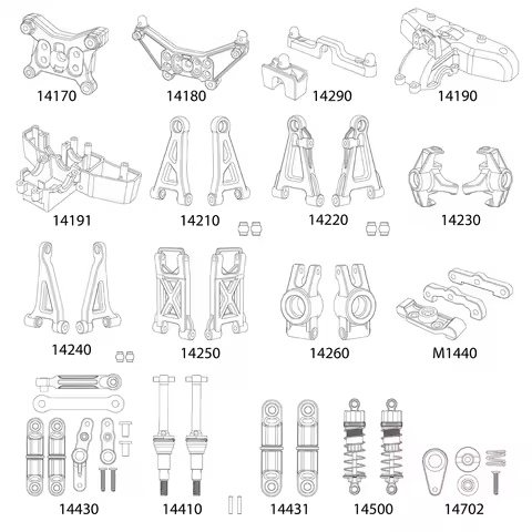 MJX Hyper Go 14301 14302 14303 Stock Replacement Suspension Arm Shock Absorber Chassis Body Shell Dr