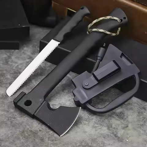 Camping Hand Axe and Survival Gear Lightweight Hatchet with Nested Serrated Wood Saw Knife and Magne