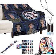 BT-S Merch BLANKET GIFT Kpop Throw Blanket (Bag, necklace, photo card, keychain) Cozy Idol Singer Merchandise for Christmas Halloween Birthday Boys Girls Gifts - Perfect for BTS Fans" (BT2T blanket)