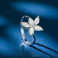 Real Moissanite Marquise Cut Flower Petal Ring S925 Sterling Silver Ring for women