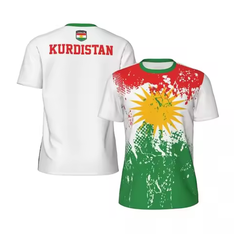 Kurdistan Flag and Emblem Pattern Men's Sportswear Fashionable 3D Printed Sports T-shirt Casual Over
