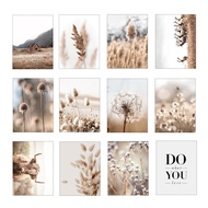 Beige Reed Dandelion Grass Cow Natural Wall Art Canvas Painting Nordic Posters Prints Wall Pictures 