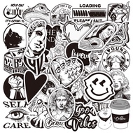 ۩ 50pcs Graffiti Black and White Art Styling Stickers Laptop Luggage Phone Case Guitar Fridge Car Motorcycle Cool Ins Decals