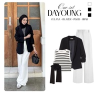 Dayoung Outfit Set (Blazer, Inner Stripe, Culottes, Jersey Pashmina) Trendy Teenage Hijab
