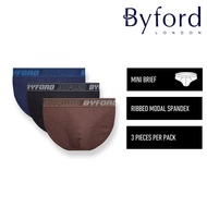 (3 Pcs) Byford Mens Ribbed Modal Spandex Mini Brief Underwear Assorted Colours - BUD5279M