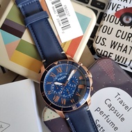 Fossil FS5237 Grant Chronograph Watch with Blue Dial Rose Gold Stainless Steel Case in Blue Leather 