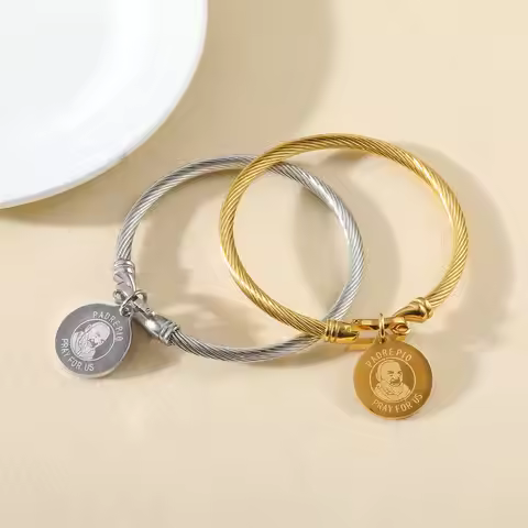 Vnox Unique Stainless Steel Bracelets For Women Men,Padre Pio Catholic Saint Round Accessory Bangles