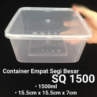 Square Food Container SQ1500 Disposable Plastic Container Bekas Makanan 1500ml +/-50pcs