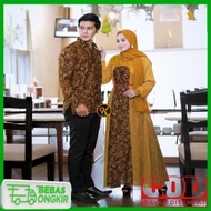 couple gamis batik modern baju kemeja batik gamis kombinasi terbaru - kuning